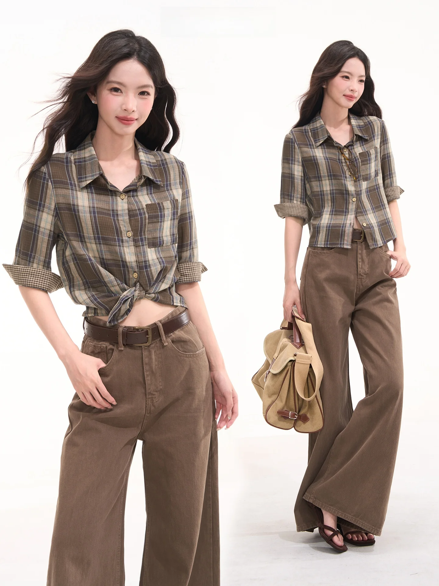 

Оригинальная женская рубашка в корейском стиле Heme, в клетку, приталенная, летняя, с карманом, из хлопка, стандартной длины рукава