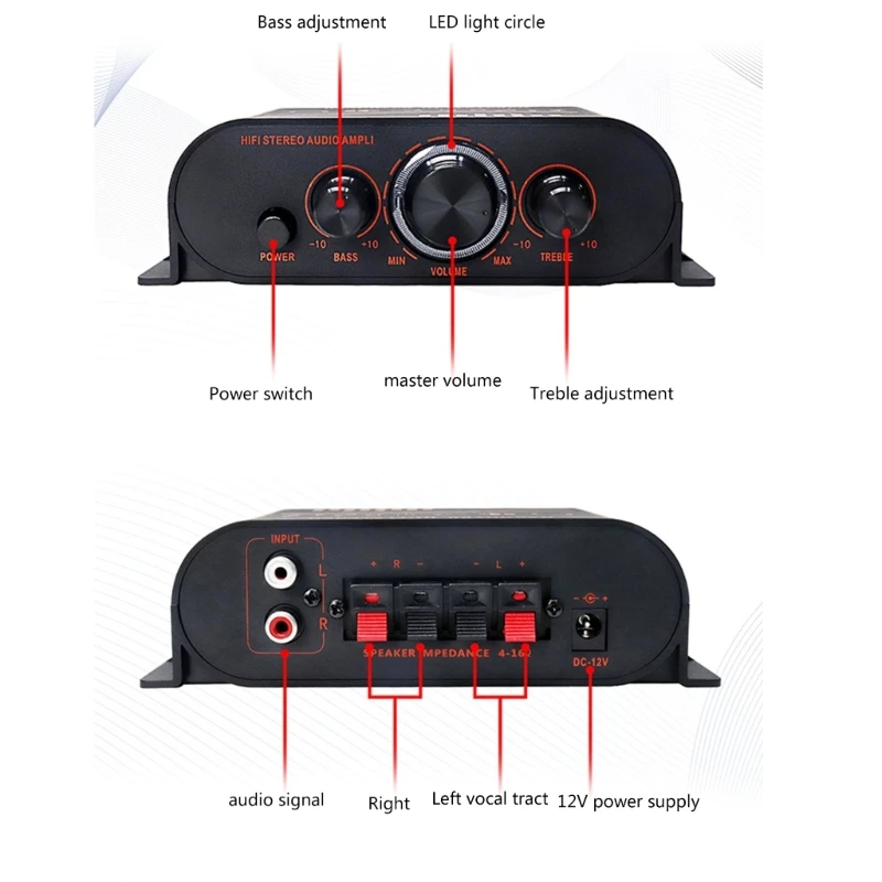 Amplificador estéreo doméstico 20wx2, amplificador potência, componente estéreo 2 canais para alto-falantes passivos d46b