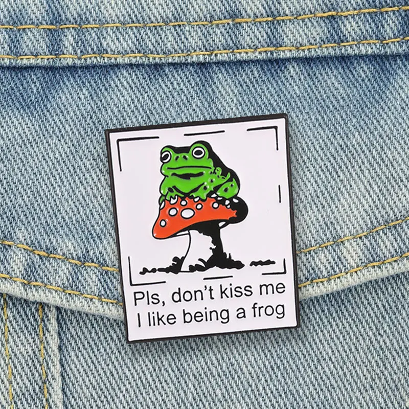 Lustiges Frosch-Pilz-Emaille-Abzeichen „Bitte, küsse mich nicht“ – Witziger Amphibien-Pin aus Legierung, Brosche für Revers, Rucksack, Schmuckgeschenk – Detail 3