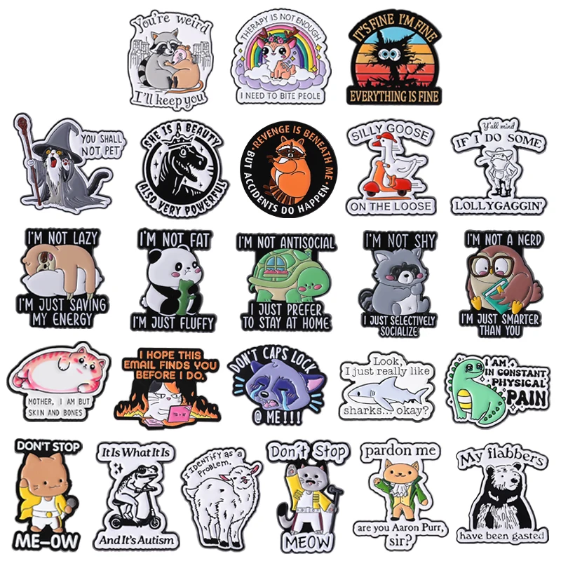 Cartoon Tier Zitat Emaille Pin Nette Ente Gans Konto Katze Frosch Metall Broschen Revers Abzeichen Schmuck Geschenke Für Kinder Freunde