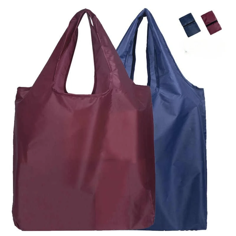 Bolsa de compras reutilizable de Color sólido para hombre y mujer, bolsa de comestibles plegable de nailon, bolsa de mano ecológica creativa, ligera y duradera