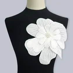 Multi Layered Organza Three-dimensional Flower Crystal Studded Pearl Dress Decoration with Brooch Accessories