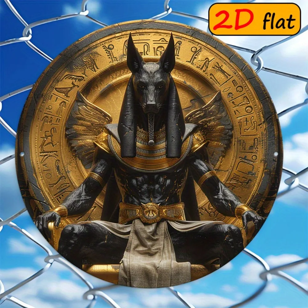 Mystic Elegant Anubis Aluminum Wall Art 7.87x7.87in Waterproof Durable Round Sign Home Decor
