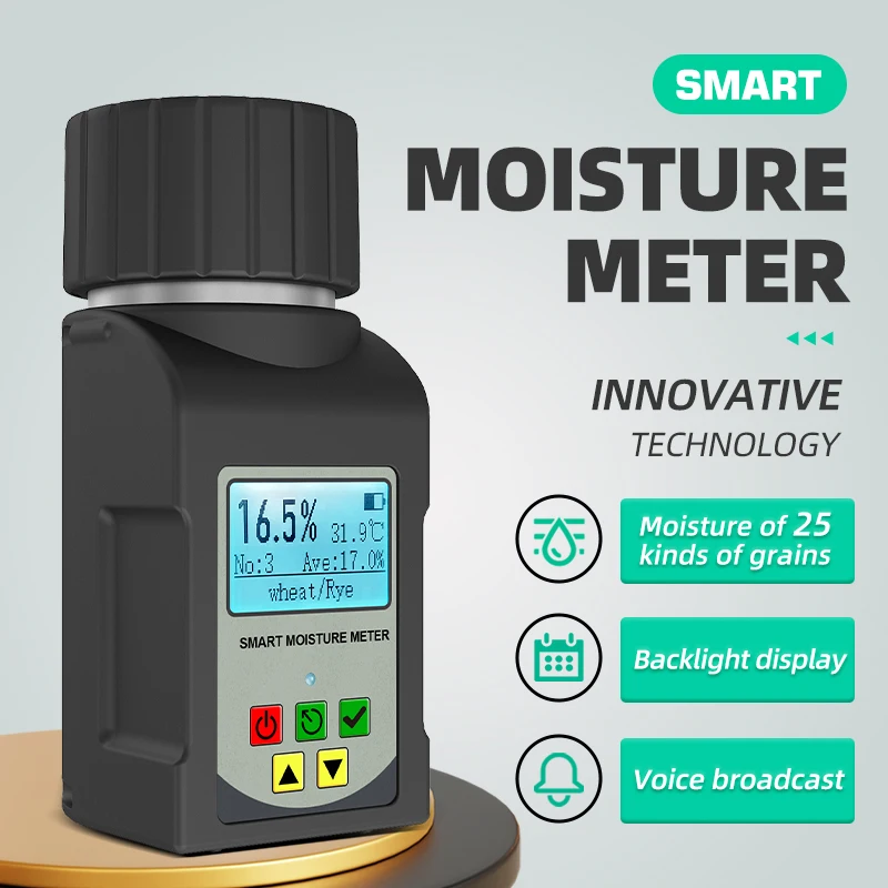 Smart Grain Moisture Meter for 25 Kinds Corn Rice Wheat Peanut Coffee Bean Seeds Pea Hygrometer Humidity Tester