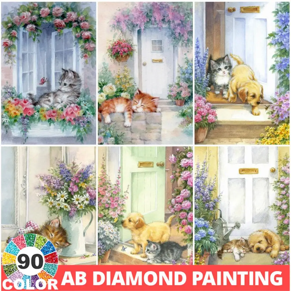 AB 90 Colors Diamond Painting 5D Cat Animal Garden Picture Of Beaded Mosaic Hobby Art Gift Full Drill Wall Stickers Kit