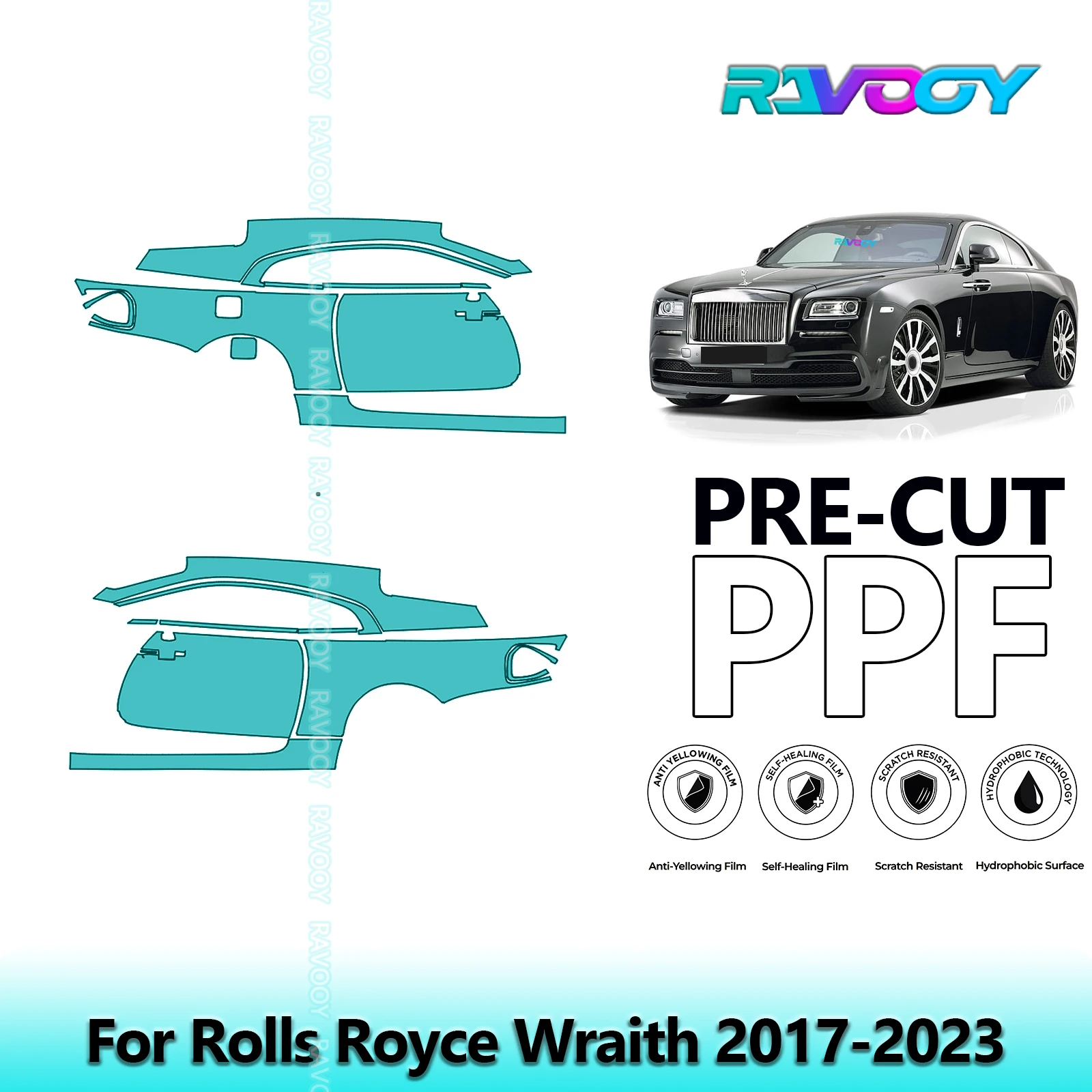 

For Rolls Royce Wraith 2017-2023 8.5mil Clear Matte Pre-Cut PPF Door & A/B Pillar Kit TPU Paint Protection Film Set