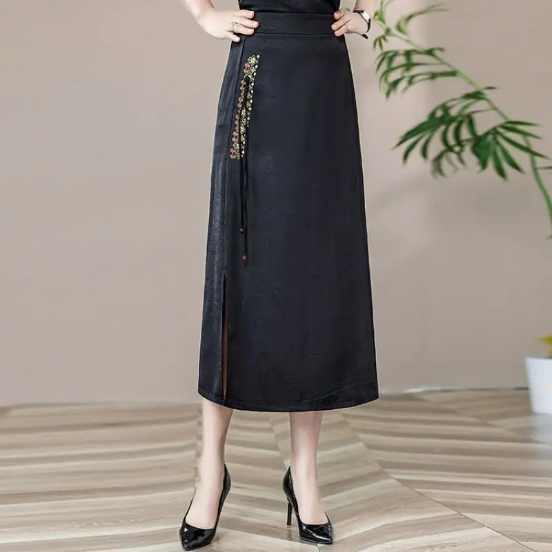 Retro Skirt Jacquard Chinese Style Straight Buckle Casual All-match Skirt Embroidered Horse Face Skirt
