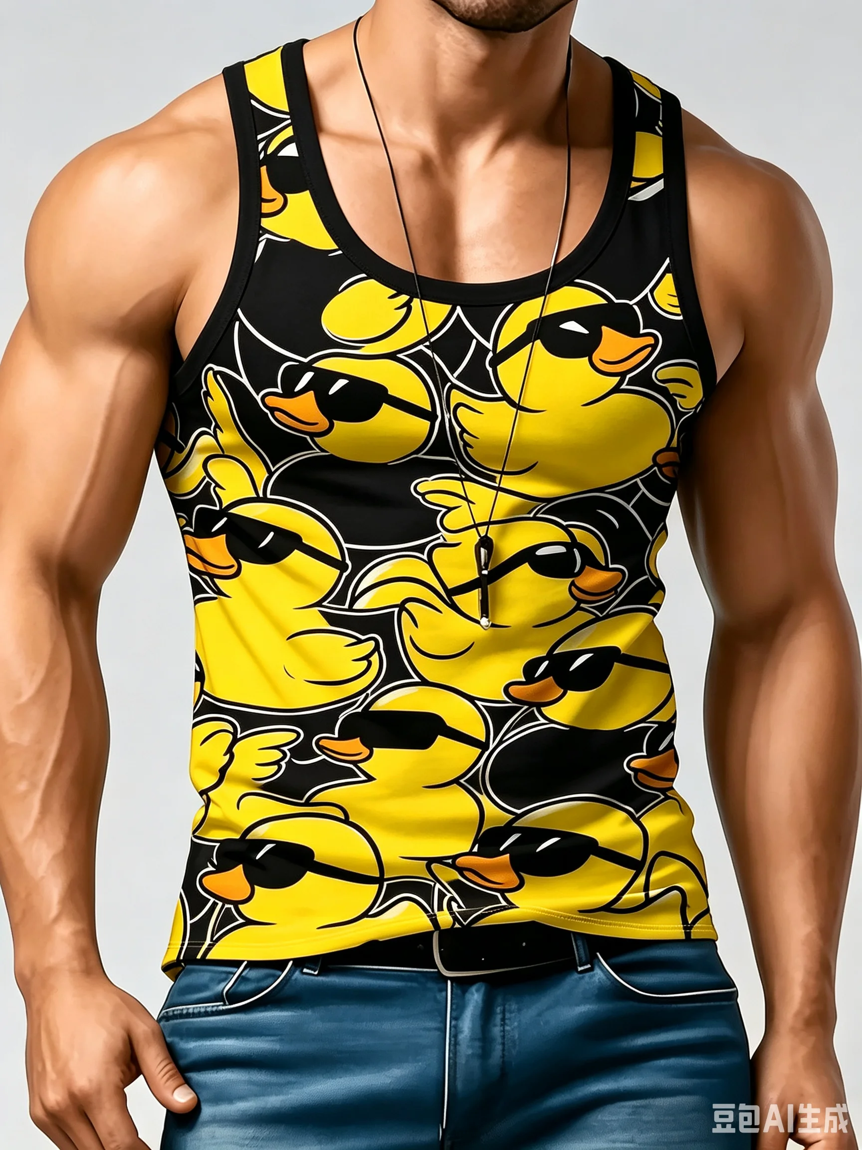 Cool Yellow Rubber Duck With Sunglasses All Over Print Tank Top Funny Cartoon Duck Graphic Sleeveless