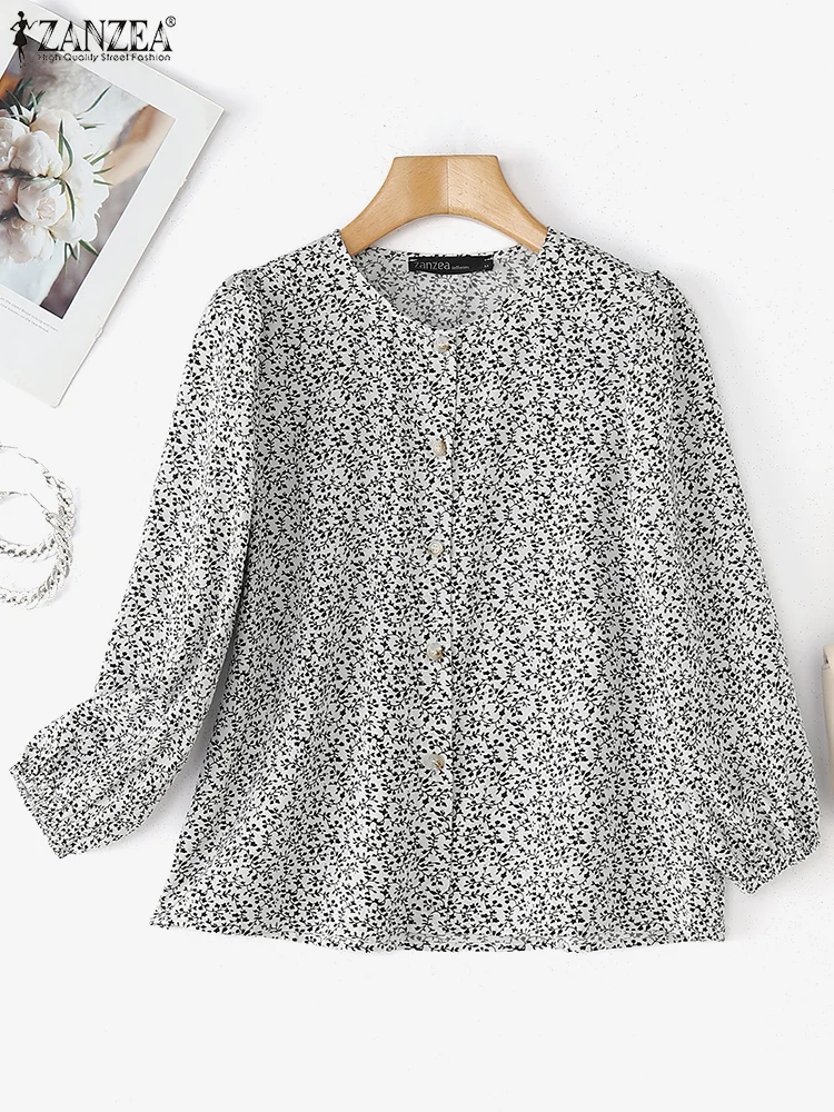 

2025 Vintage Shirts Women Casual Loose 3/4 Sleeve Tops ZANZEA Fashion OffIce Work Blusas Spring Floral Printed Tunics Oversized