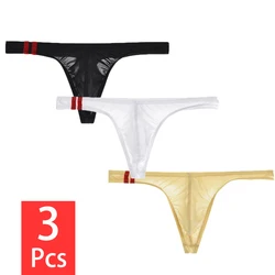 3Pcs/lot Sexy Underwear Men's T-Back Underpants Thongs G-String Ice Silk Breathable Male Bikini Panties U Convex Pouch Undies