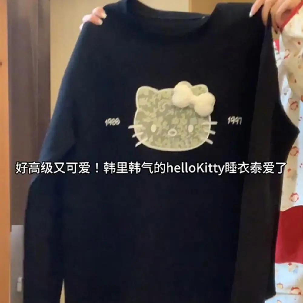 2 قطعة منامة القطن دعوى Kawaii مرحبا كيتي النساء أنيمي Homewar لطيف طويلة الأكمام السراويل الخريف الكرتون الفتيات ملابس خاصة غير رسمية #5