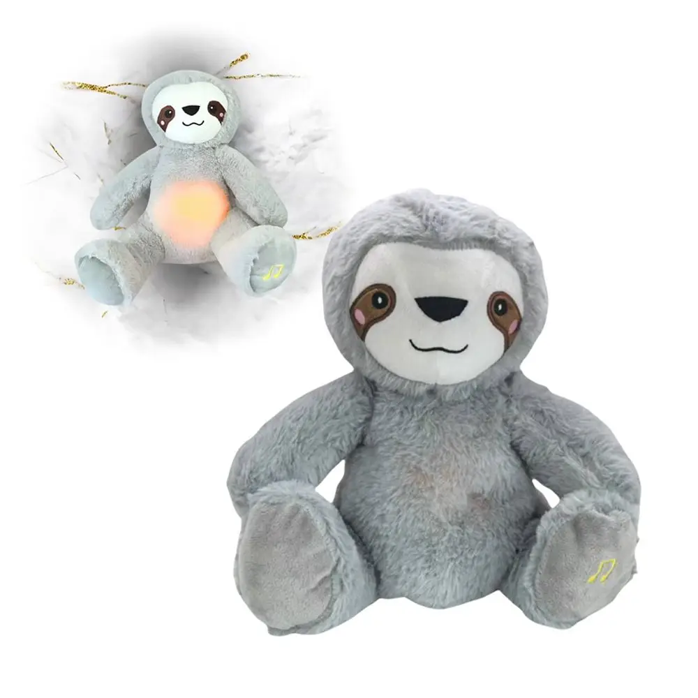 New Cute Baby Breathing Sloth Stuffed Toy Sleep Companion Plush Dolls Soft Music and Light Baby Soothing Sheep for Kids Gift