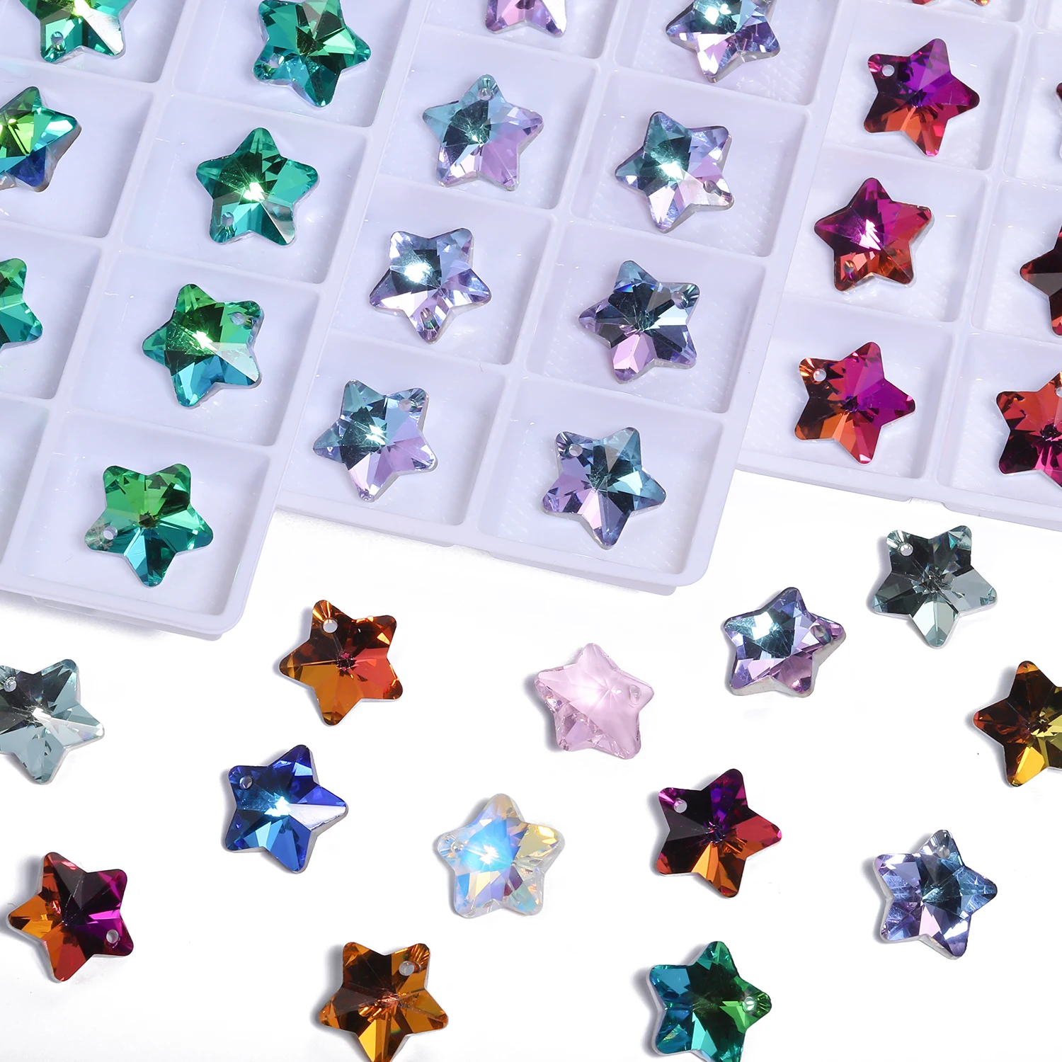 8pcs 13mm Pentagram Shape Crystal Quartz Beads Single Hole Pendant Glass Beads Handmade for DIY Jewelry Making Necklace Bracelet