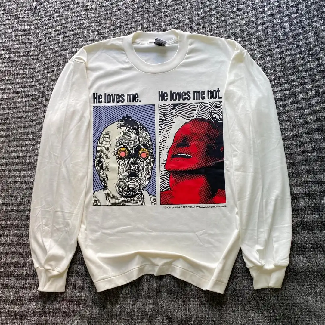 Autumn New American Street Trend Figure Letter Printed Casual Top Ins Y2k Loose Pullover Round Neck Long Sleeved Couple T-shirt