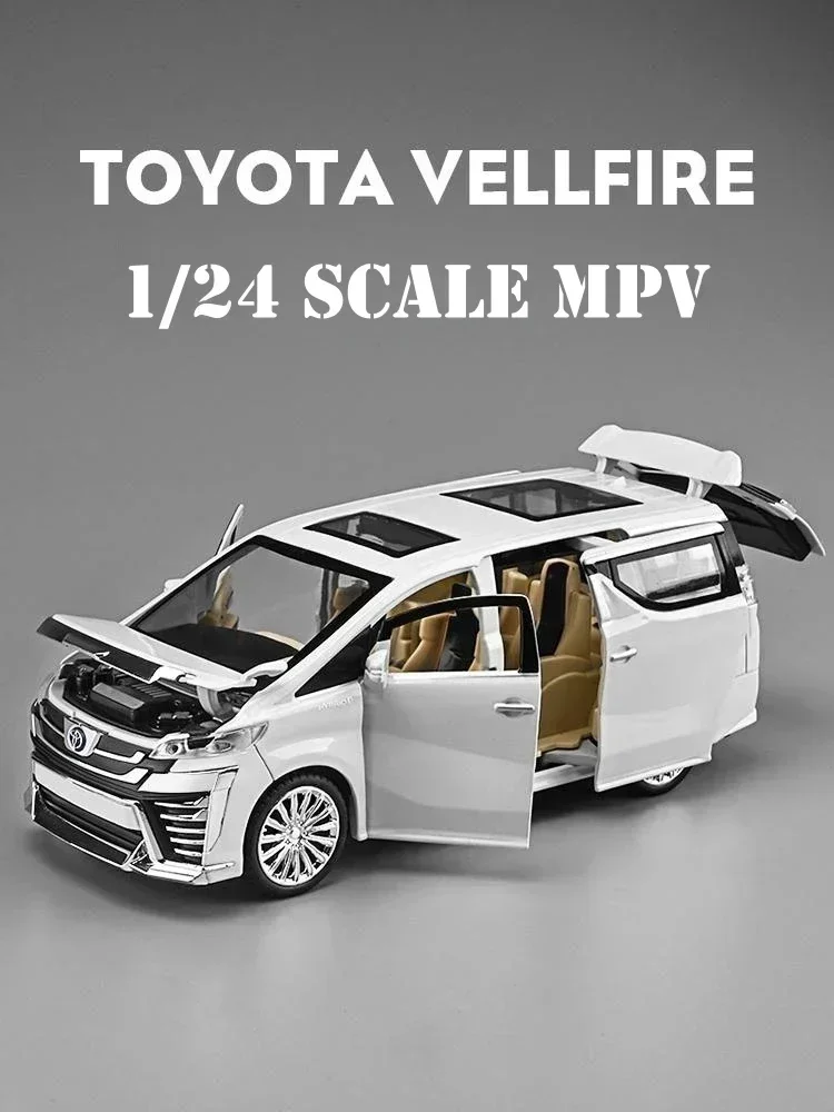 Toyota Vellfire MPV Van Diecast Toy Car Modelo Miniatura Puxar Para Trás, Som e Luz Portas, Openable Coleção, Presente para Menino, Criança, 1/24