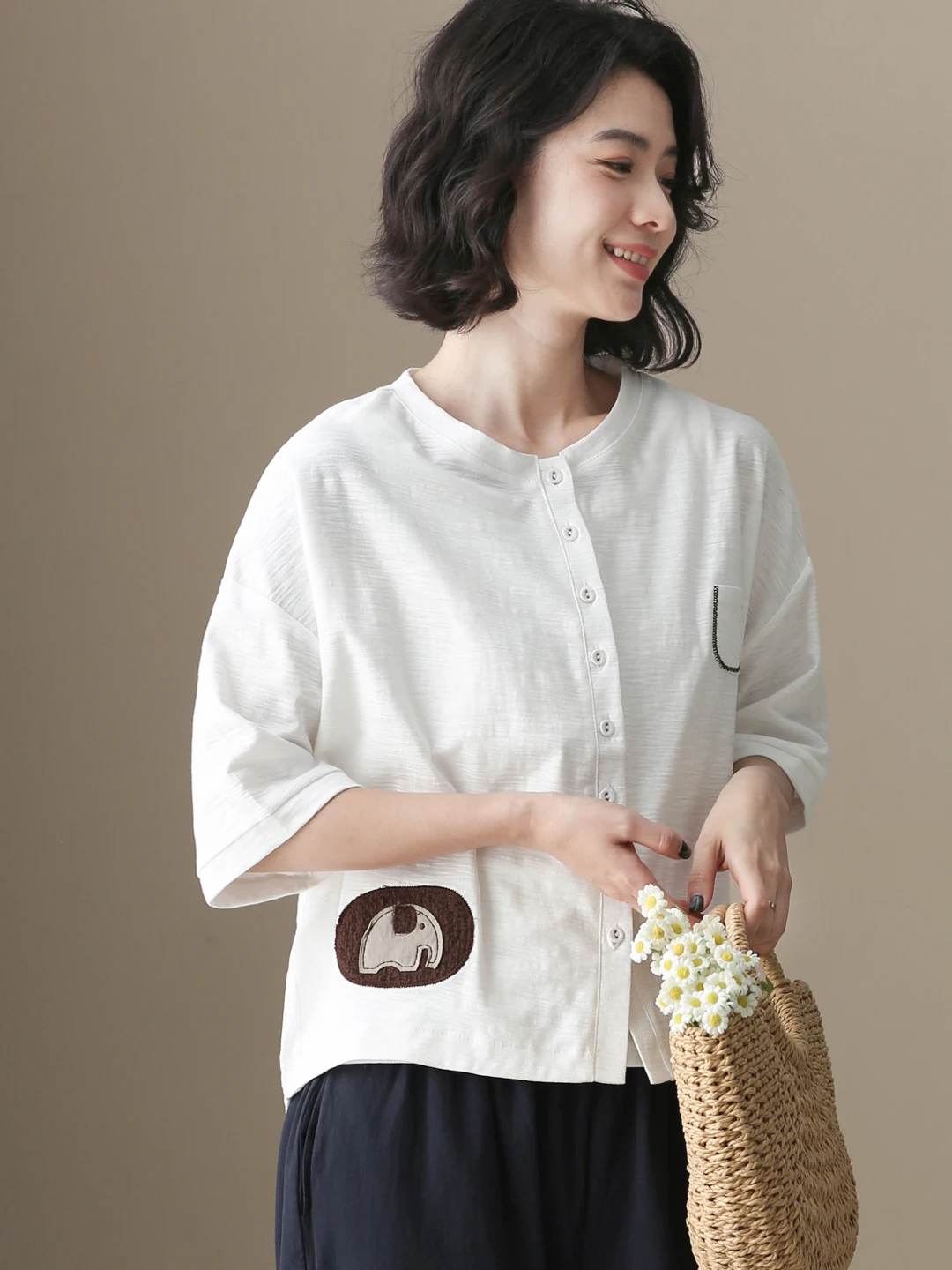 

Свободная женская летняя футболка из чистого хлопка ort Sve irt, новая футболка для похудения Sle ket Agel Top Left Ear Left Bank