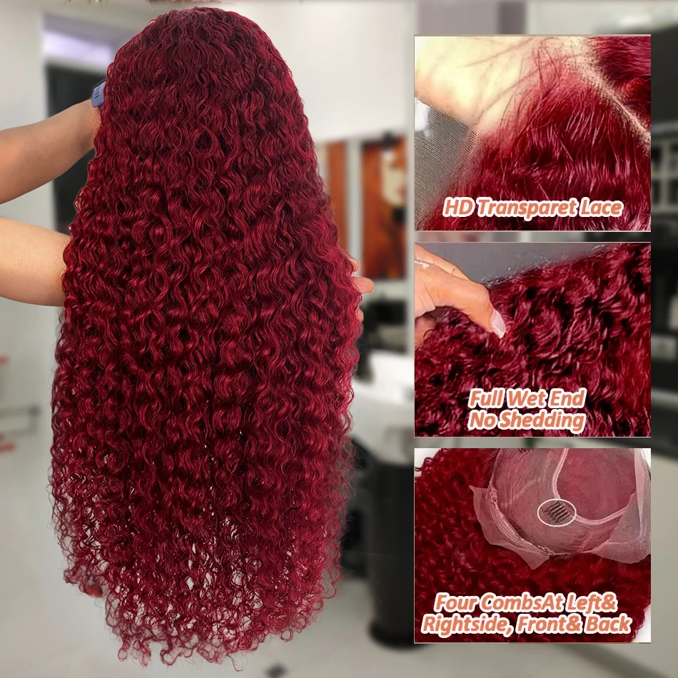 Cosdelu 30 34 Inch 99J Burgundy HD Lace Front Wig 13X4 Red Curly Human Hair Wigs 13X6 Human Hair Colored Deep Wave Frontal Wig