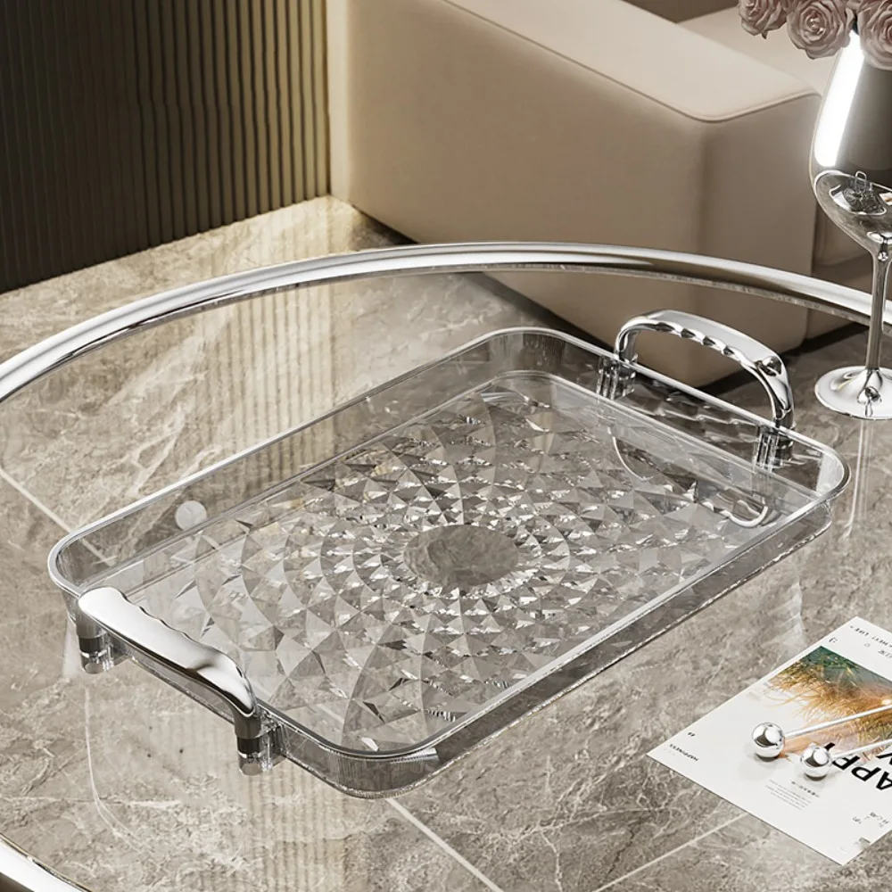 Rectangular Plastic Fruit Serving Tray Rhomboid Pattern Transparent Kitchen Storage Tray Large Capacity Snack Serving Plate