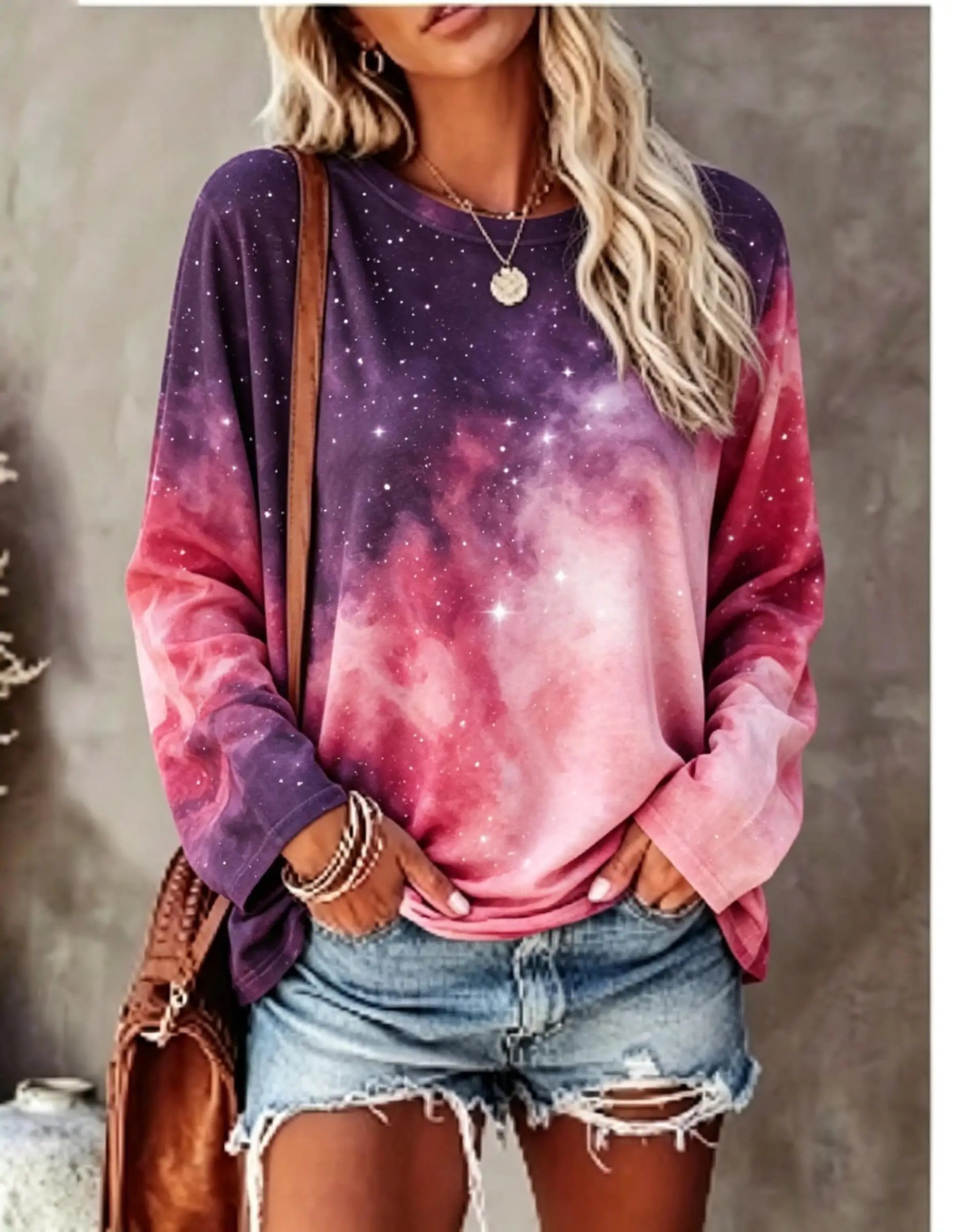 Women Long Sleeve T Shirt Autumn Swirl Marble Tie Dye Gradient Print Crew Neck Casual Fall Tops - view 4