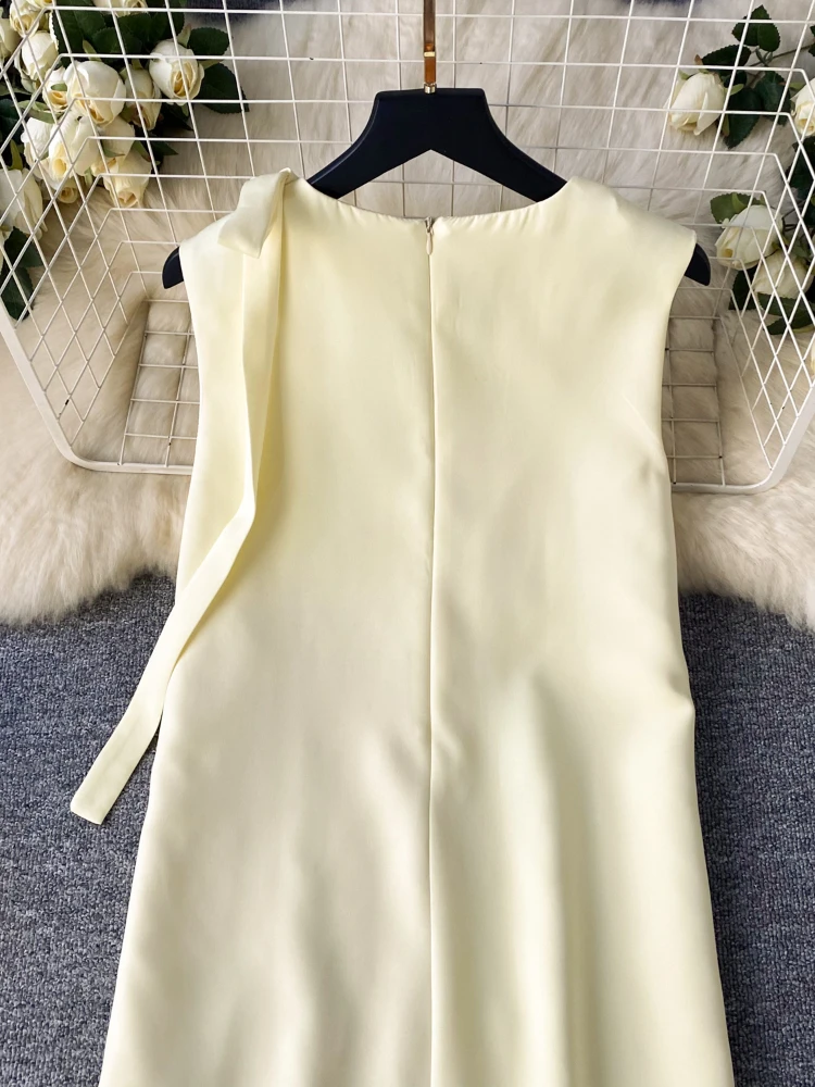 Summer Mini Dress for Women O Neck Sleeveless Patchwork Slit A Line Sweet Short Dress