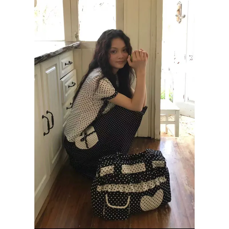 

Large Capaci Polka Dot Heart Canvas Tote Bag Commuter oulder Bag Trendy Briti Sle Single Strap Youth Handbag