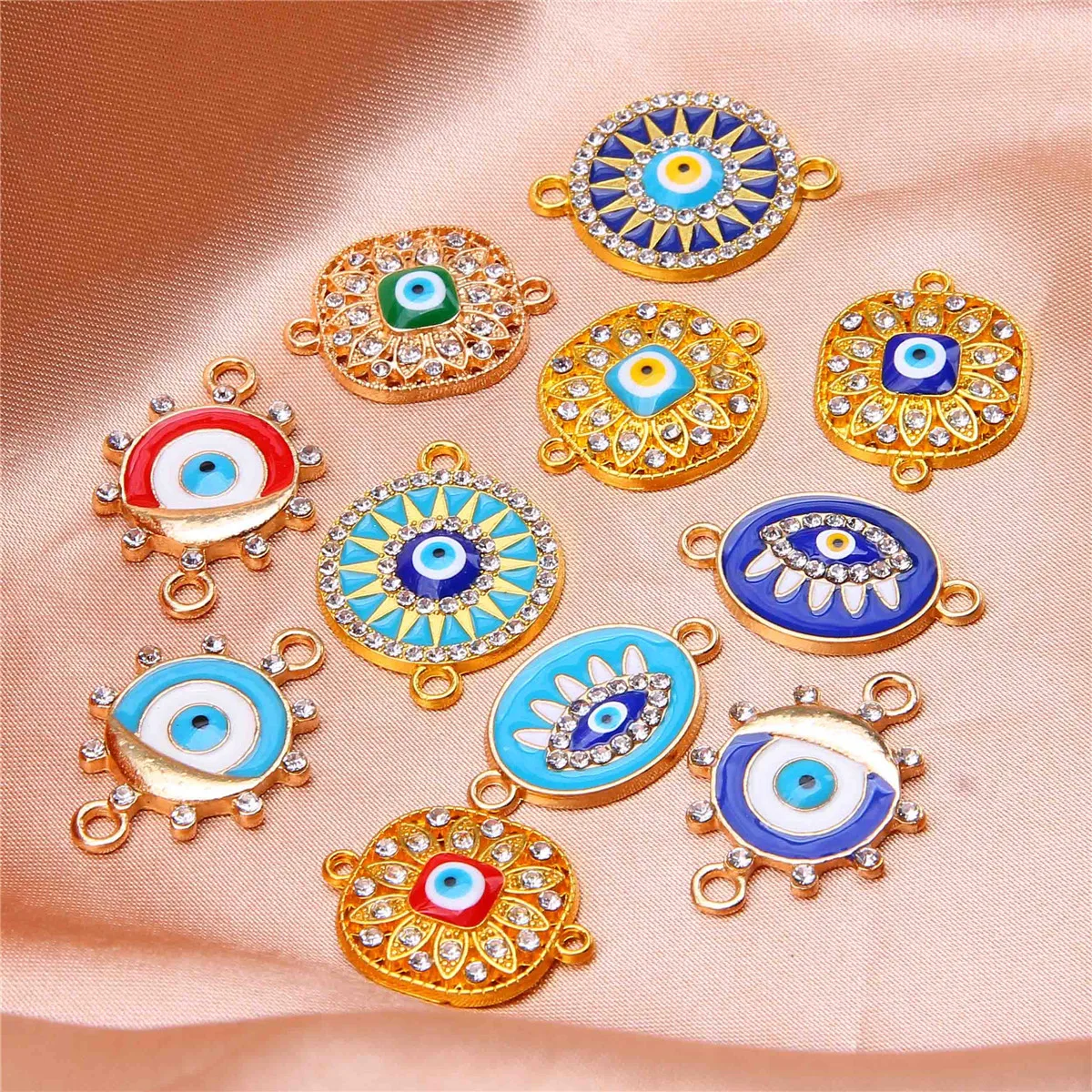 10pcs Demon's Eye Spot Drip Oil Double Hole Connecting Jewelry Accessories DIY Jewelry Necklace Bracelet Pendant