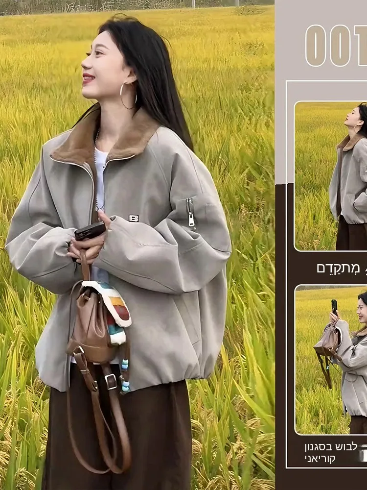 Thickened Faux Sheepskin Leather Cotton Jacket Men's Winter Coat Warmth Inner Fleece Standard Fit Long Sleeve Zipper Closure