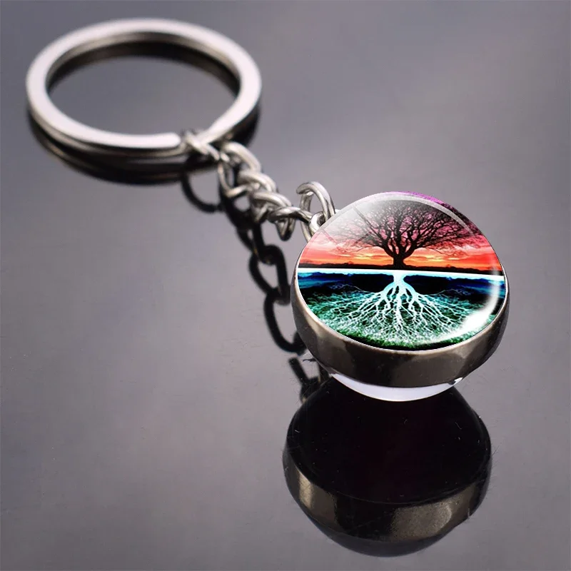 Yin Yang Keychain Yin Yang Tree of Life Double Side Glass Ball Keychain Yin Yang Cat Keyring