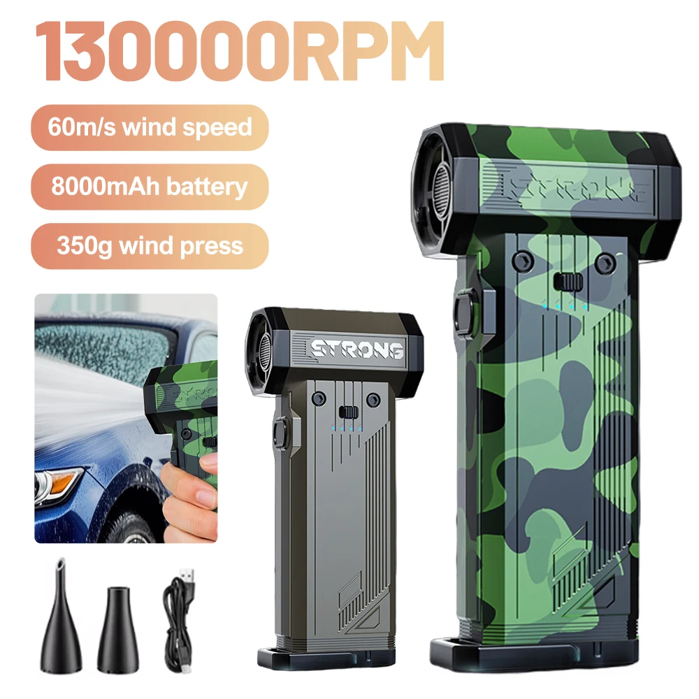 

60m/s Mini Turbo Jet Fan 230g Wind 130000RPM Powerful Hair Dryer, Portable Rechargeable Electric Duster for Car/PC/Home Cleaning