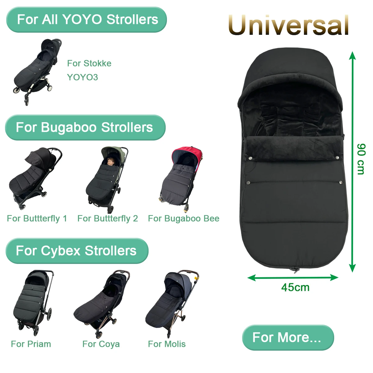 Colu Kid Universal Stroller Accessory Footmuff Fit Most Strollers,Special For Babyzen YOYO,Cybex,Bugaboo Series Pushchairs