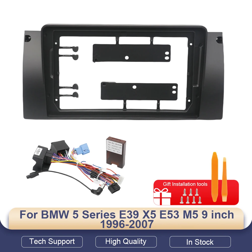 

Рамка для автомагнитолы BMW 5 серии E39 X5 E53 M5, 9 дюймов, 2DIN, панель стереосистемы, проводка, кабель питания, декодер Canbus