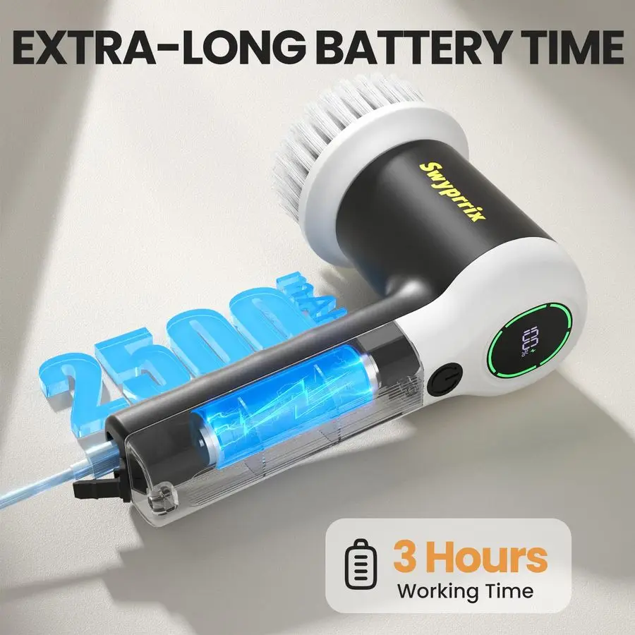 Szczotka do czyszczenia łazienki, bezprzewodowa szczotka obrotowa, w pełni wodoodporna IPX7 z 6 wymiennymi główkami do czyszczenia wanny, kuchni i okien.