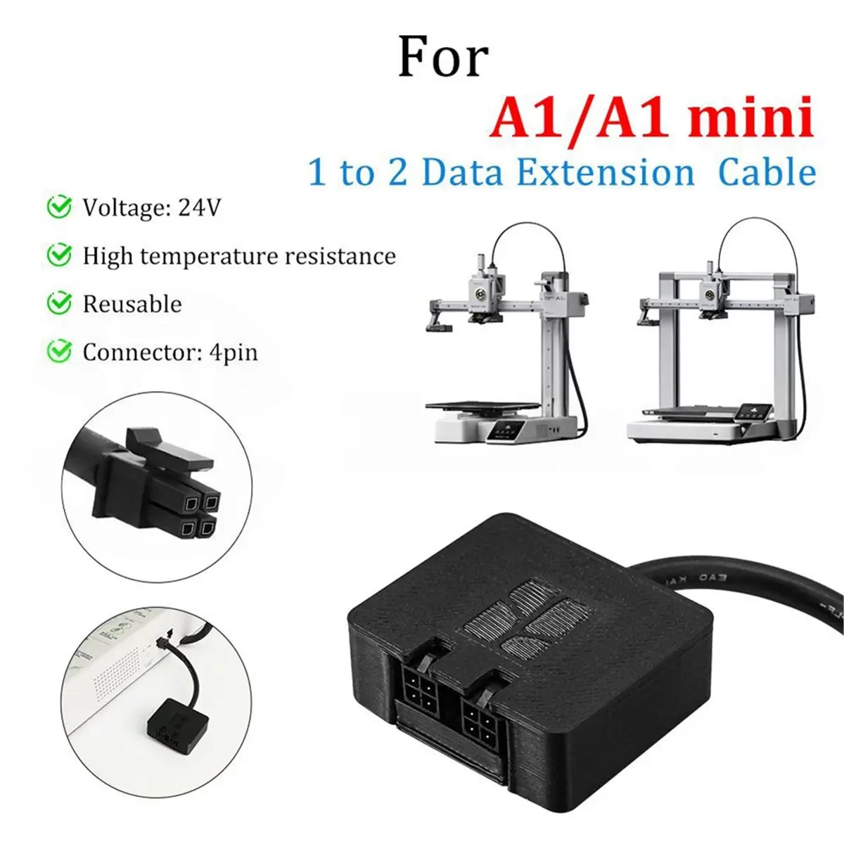 618 Mega Sale New for Bambu Lab AMS A1/A1 Mini 4Pin 1 to 2 Extension Cable 3D Printer Data Transmission Extended Wire Connector