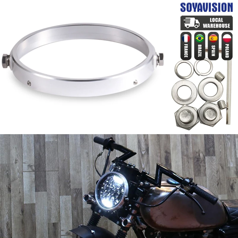5.75 In 7 Inch Aluminum Round Headlight Housing Headlamp Trim Ring Mount Bracket For Harley Honda Yamaha Motorcycles Accessories