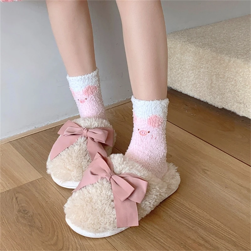 Women Japanese Cartoon Animal Fuzzy Plush Socks Winter Warm Sleep Socks