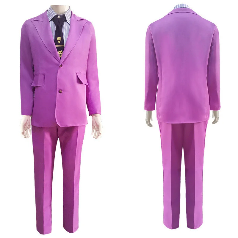 Anime Kira Yoshikage fantasia de cosplay masculina, uniforme roxo da JoJo com gravata, roupa de Carnaval de Halloween, peruca