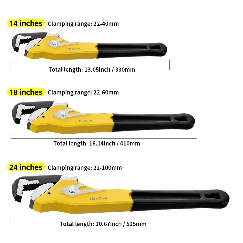 Pipe Wrench Stable Clamping Universal Opening Anti Slip Grip High Hardness High Torque Strong Toughness 14/18/24 Inch