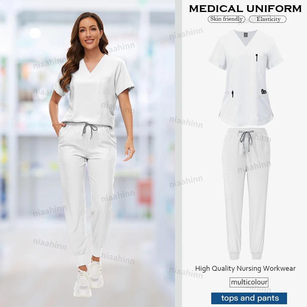 Medizinische Peelings Großhandel Dental Pflege Zubehör Kurzarm Top + Hosen Set OP-Kittel Frauen Atmungsaktive Peeling Spa Uniform – Detail 15
