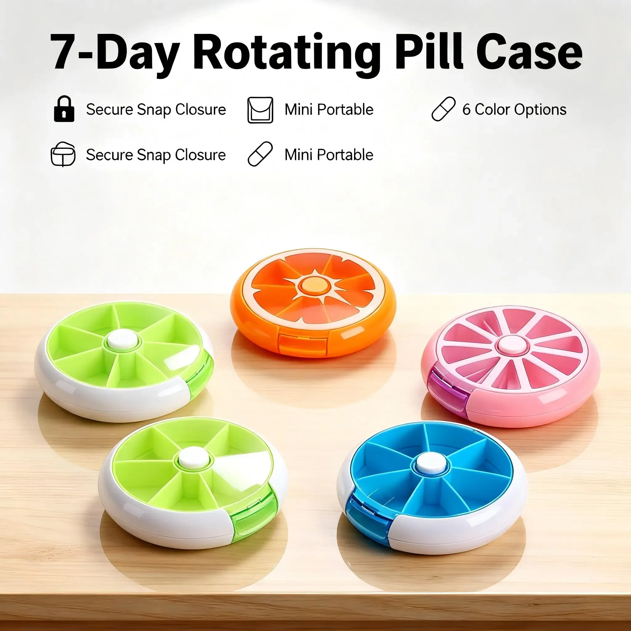 

Органайзер для таблеток на 7 дней, еженедельный контейнер для лекарств с надежной защелкой, мини-портативный контейнер для хранения лекарств, 7 отделений