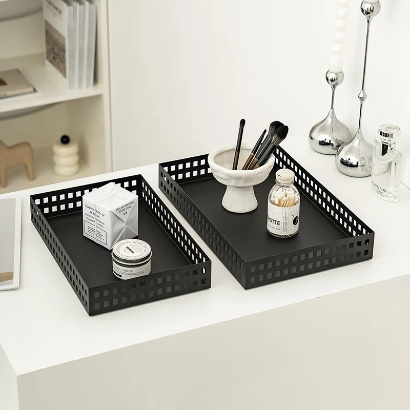 

Thickened desktop storage basket Multifunctional basket Retro hollow wrought iron black basket Sundries storage