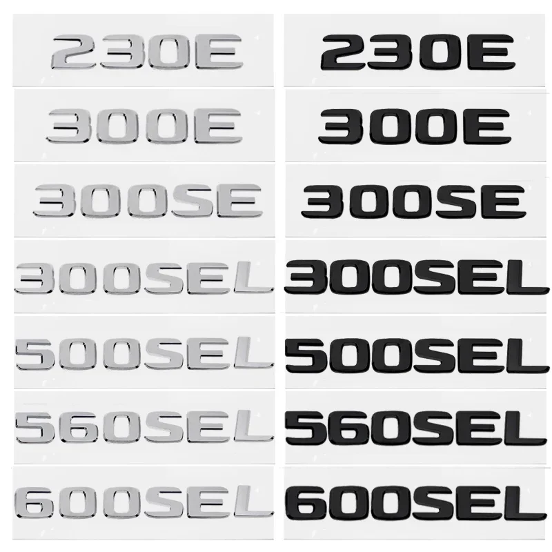 

ABS Car Rear Trunk Letter Emblem Tail Number Badge Sticker for Mercedes Benz 230E 300E 300SEL 300SE 500SEL 560SEL 600SEL