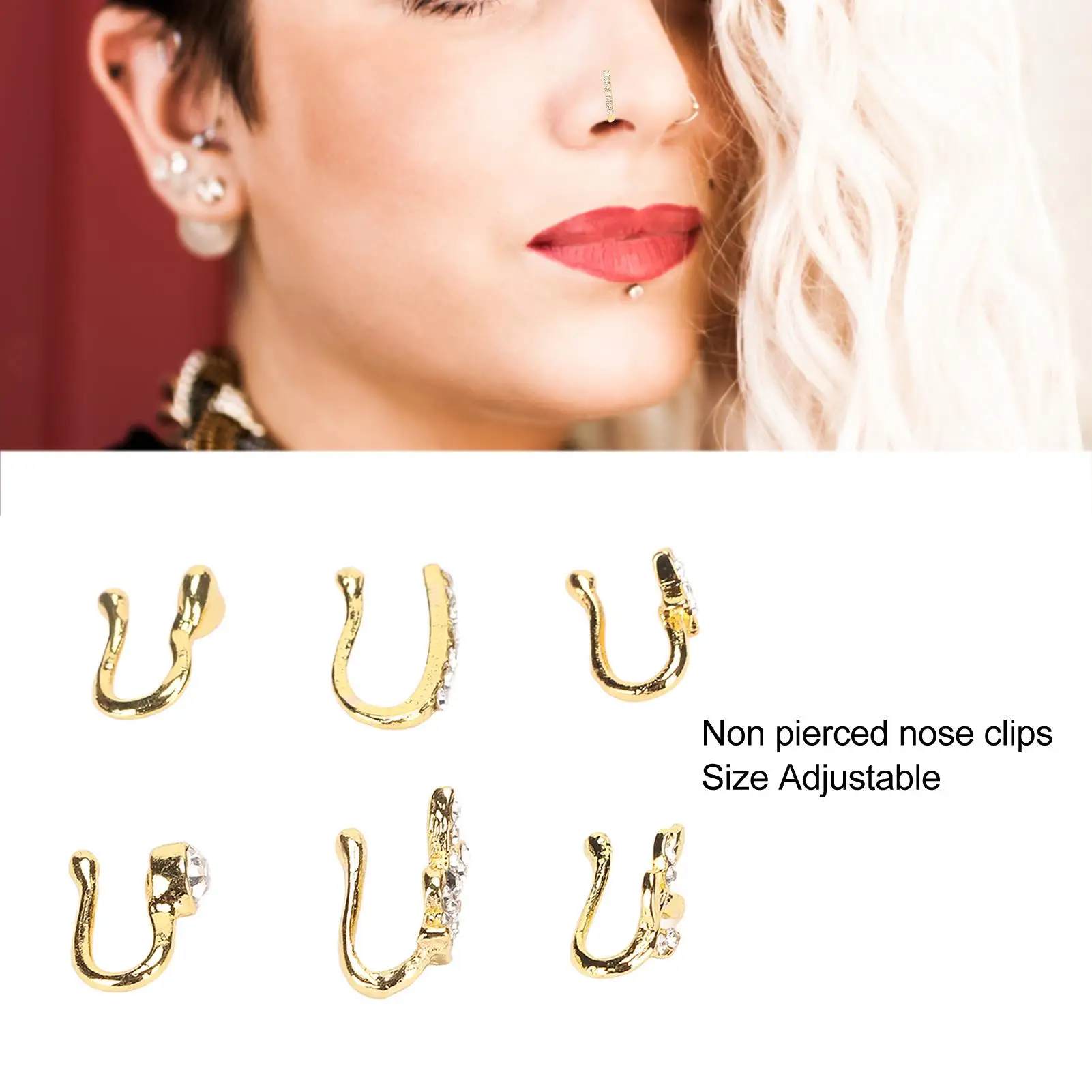 مشبك لا يسبب الحساسية غير مؤلم على مجوهرات طوق الأنف المزيفة للحفلات والمهرجانات