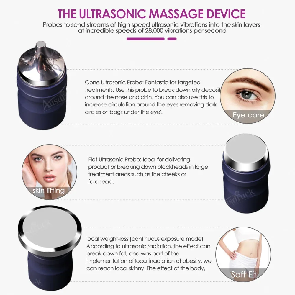 Professionele 3-sondes echografie gezichtsmassage Ultrasone huidverstrakking Schoonheidsapparaat Rimpelverwijderingsmachine Lichaam Gezicht Oog