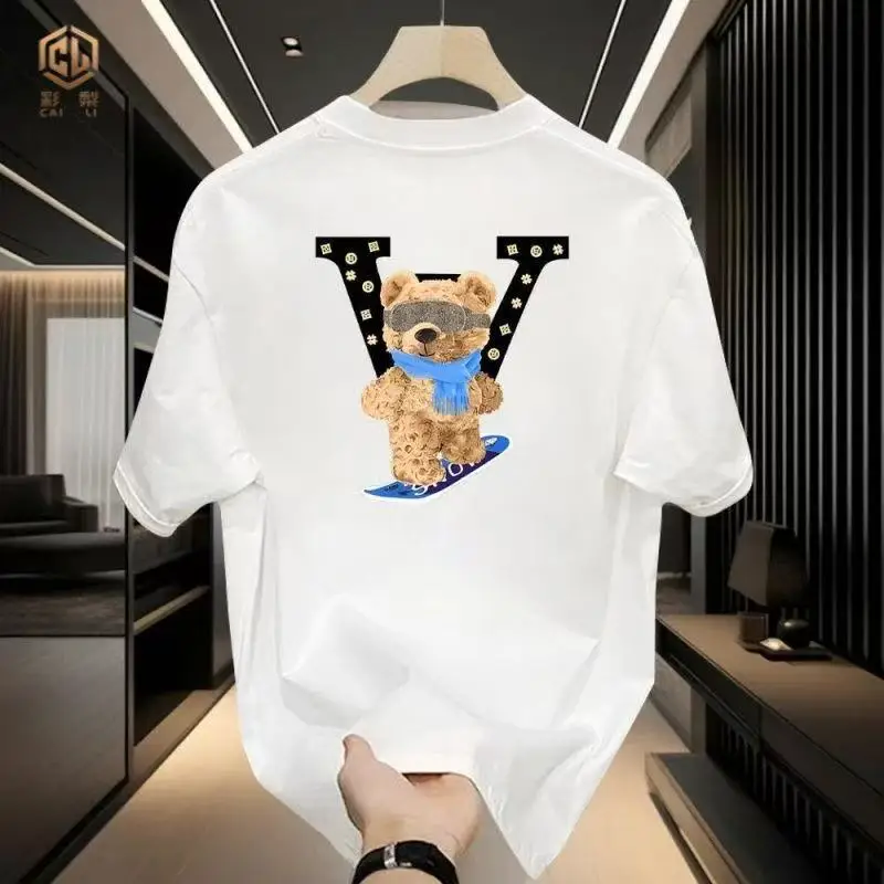 2026 summer light luxury unisex casual versatile short sleeved pure cotton T-shirt fashionable high-end teddy bear printed top