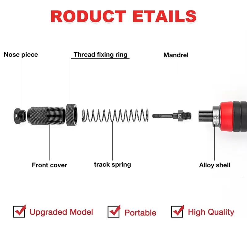 A04G-Quick Riveting Tool Rivert Nut Tool Converter M3  M5 M6 M8 M10 Adapter Plug-In Electric Rivet Nut Gun