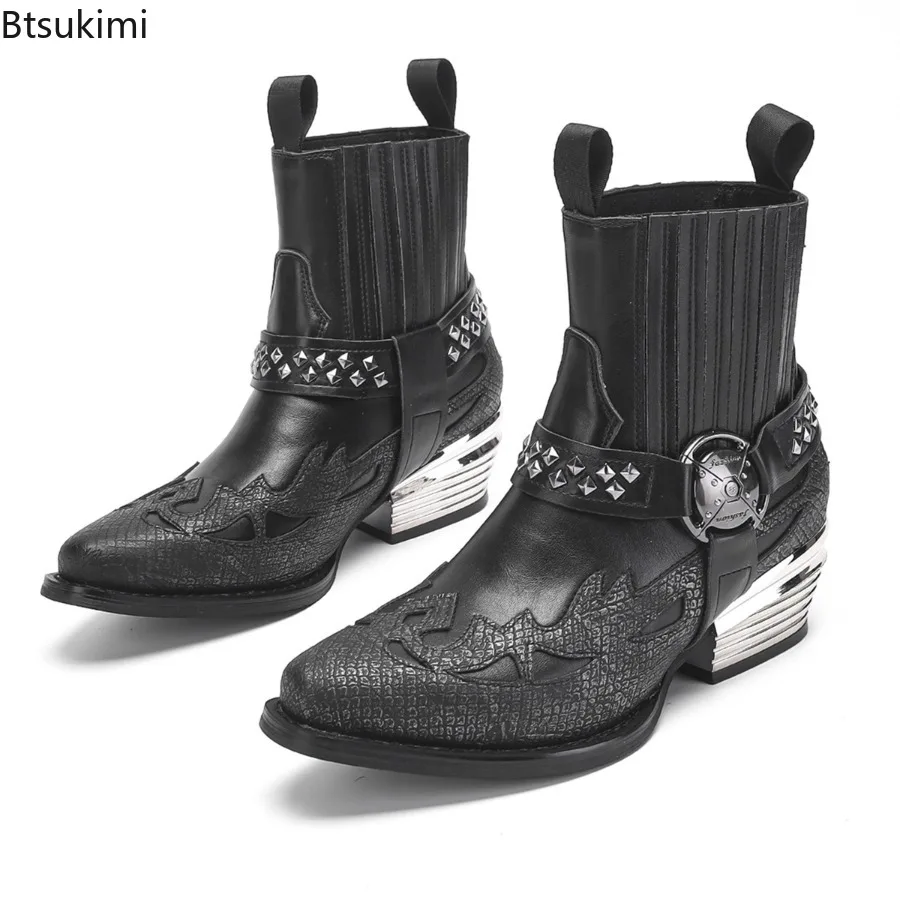 New Trendy Pointed Toe Chelsea Men's and Women's Skeleton Punk Flame Pattern Knight Short Boots Stage Performance Banquet Boots