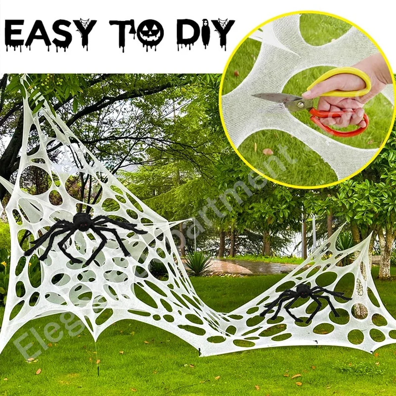 Halloween riesiges dehnbares Spinnennetz, Outdoor-Dekor, zerrissenes Spinnennetz, Spukhaus-Requisite, gruselige Party-Dekorationszubehör