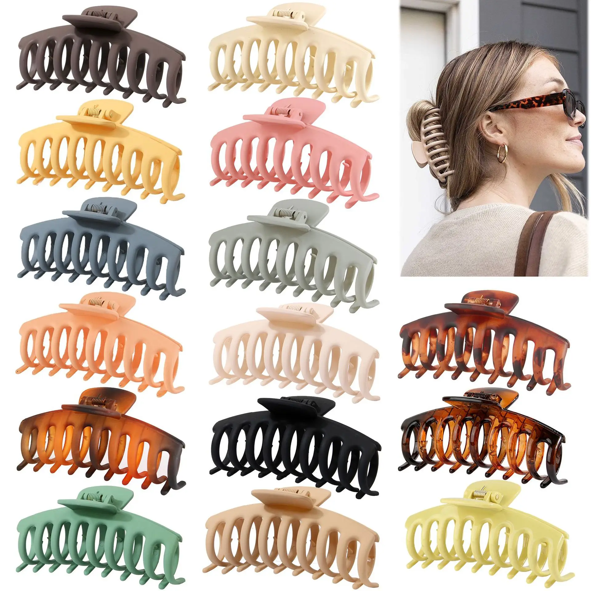 11cm Large Hair Claw Clips for Women Thin Thick Curly Hair Big Matte Banana Clips 90's Strong Hold Jaw Clip Neutral Colors