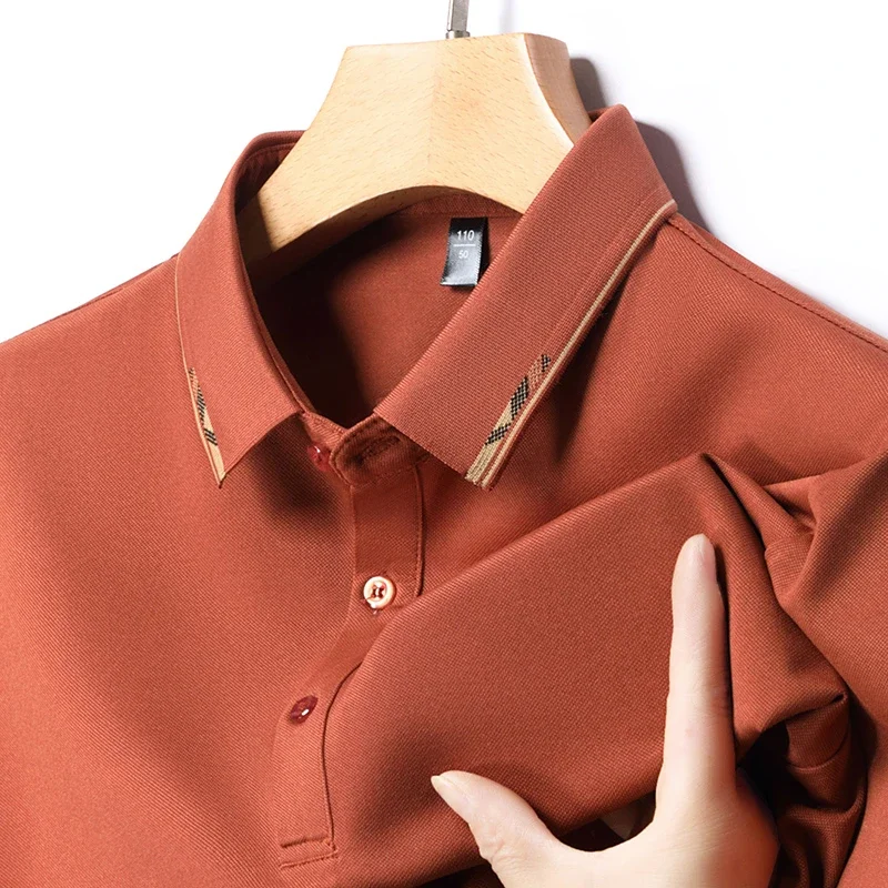 2024 Men\'s New Solid Color Cotton Business and Leisure POLO Shirt Summer Fashion Short Sleeve Comfortable and Breathable Top