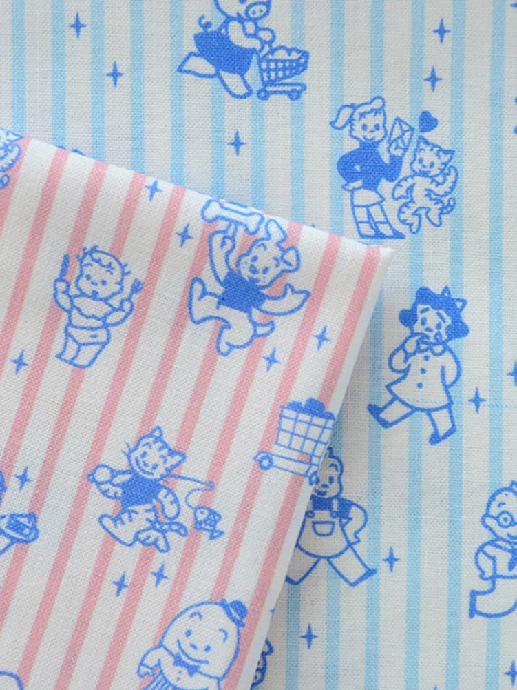 Japanese Style Cartoon Fabric Cute Illustration Comic Character Children Chintz for Sewing Clothes Dresses by Half Meter